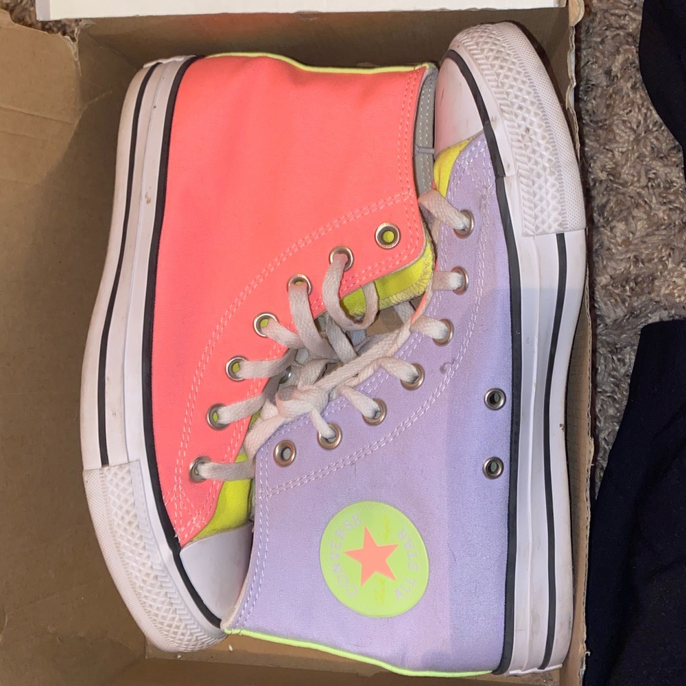 unisex neon color-block high top converse